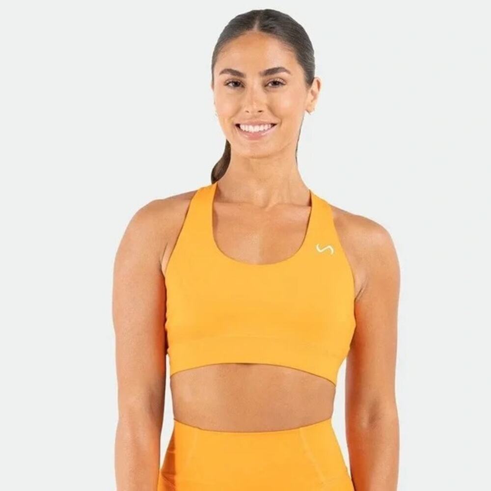 TLF‎ Hyper Power Workout Sports Bra Womens Medium Neon Orange Criss Cross Padded
